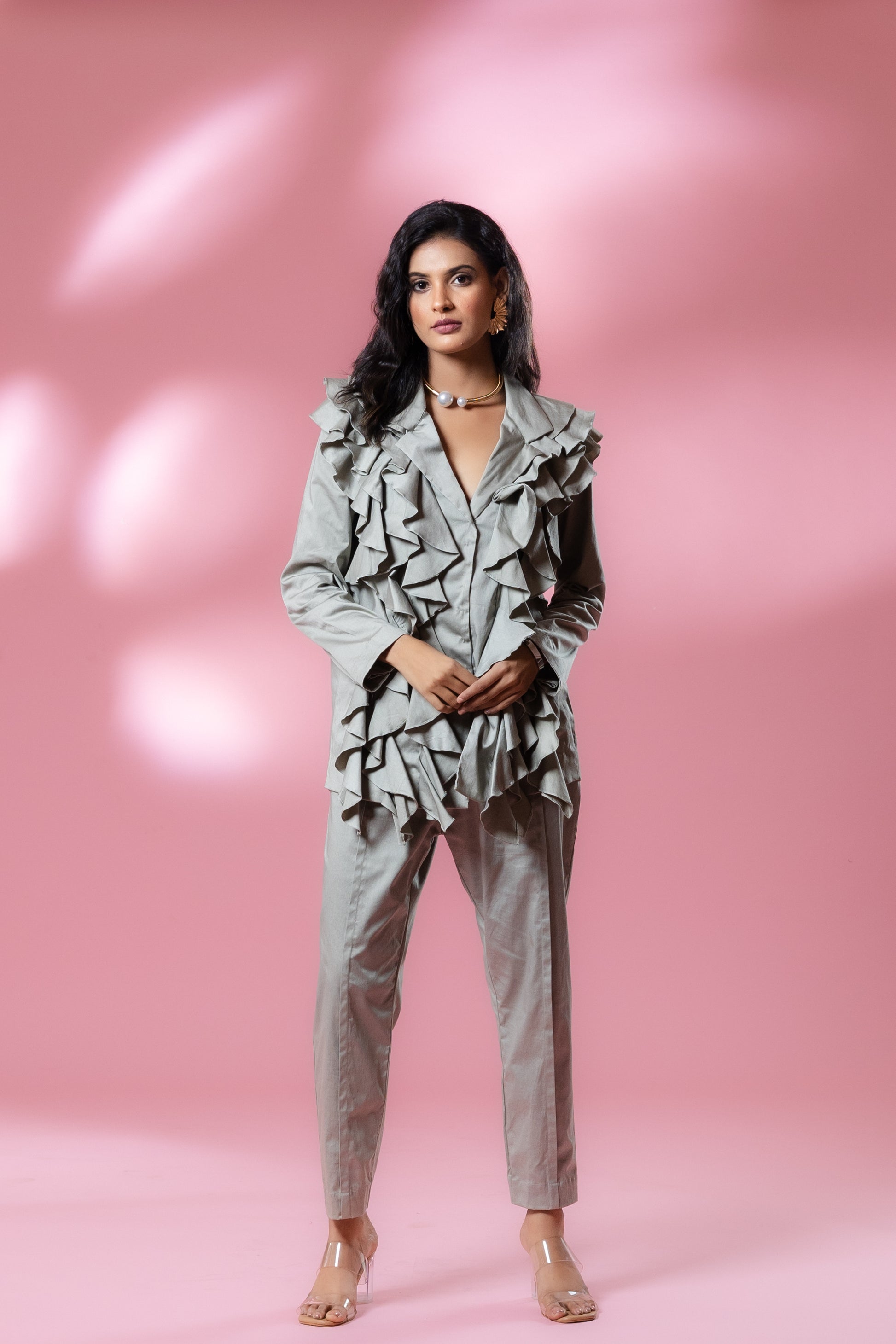 Sage Green Italian Cotton Ruffle Co-ord