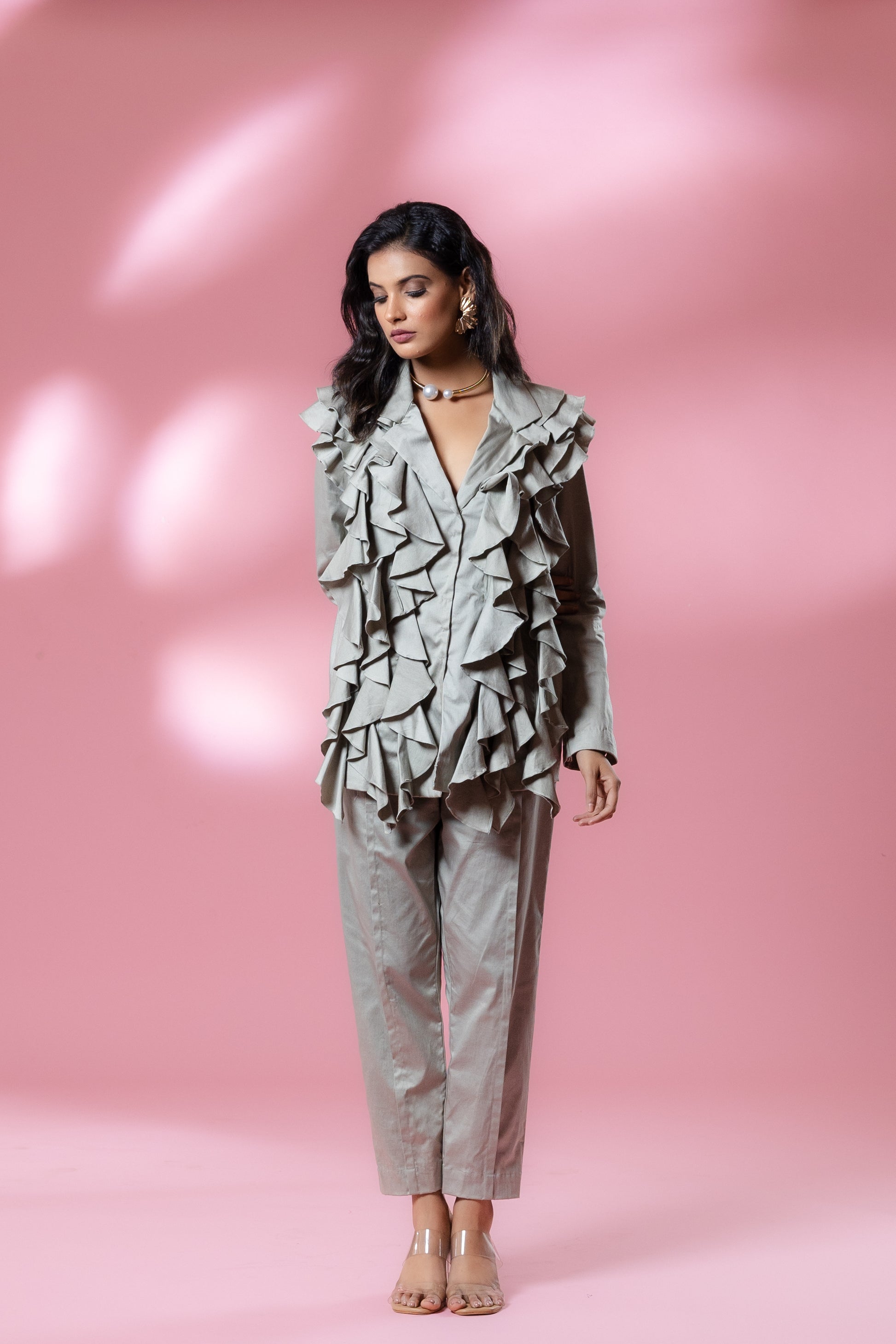 Sage Green Italian Cotton Ruffle Co-ord