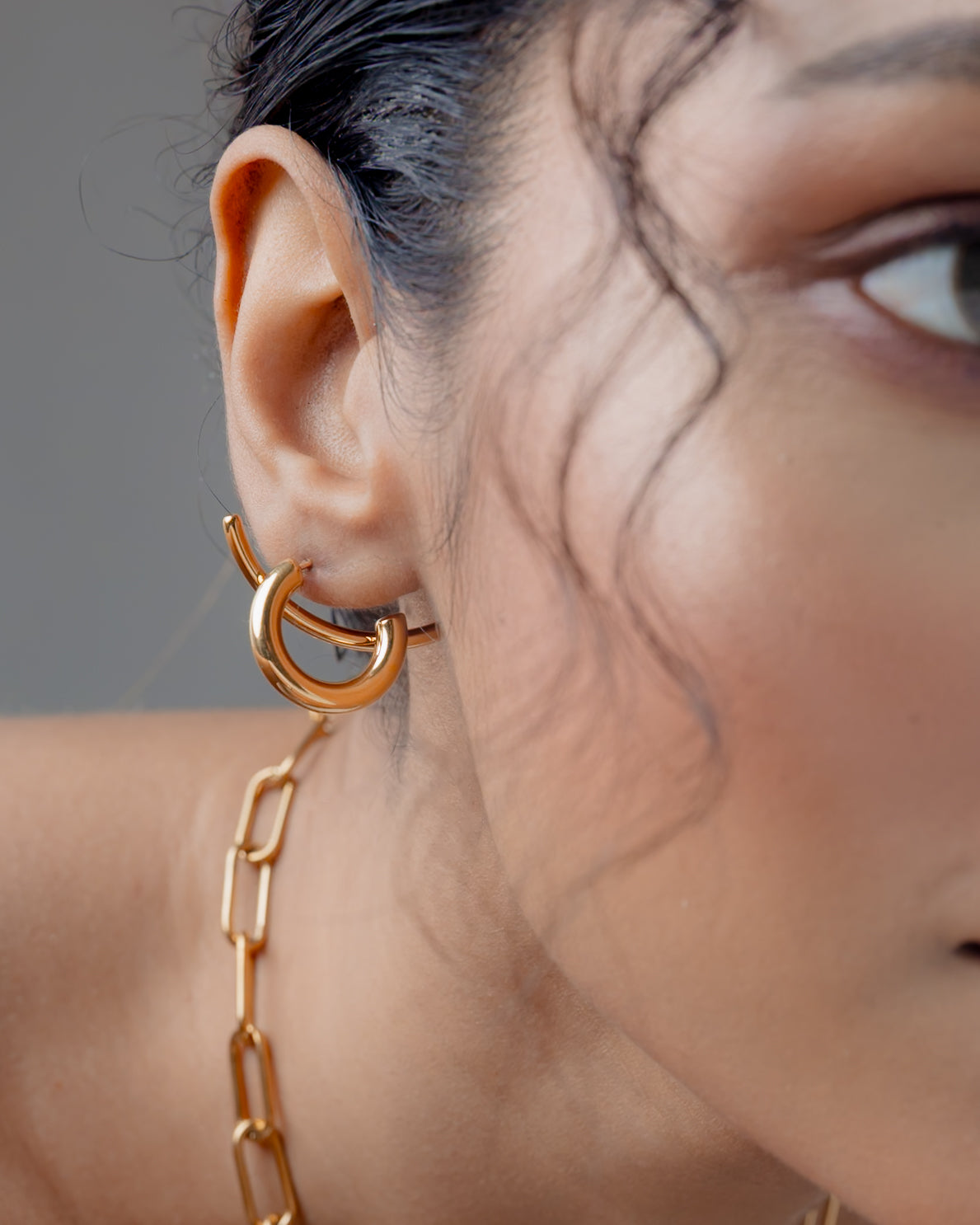 Dual Arc Statement Studs in Gold  (18K Gold Plated)