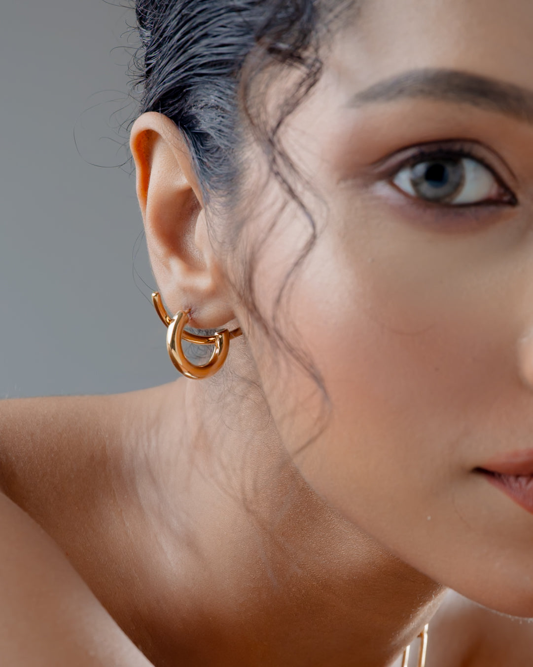 Dual Arc Statement Studs in Gold  (18K Gold Plated)