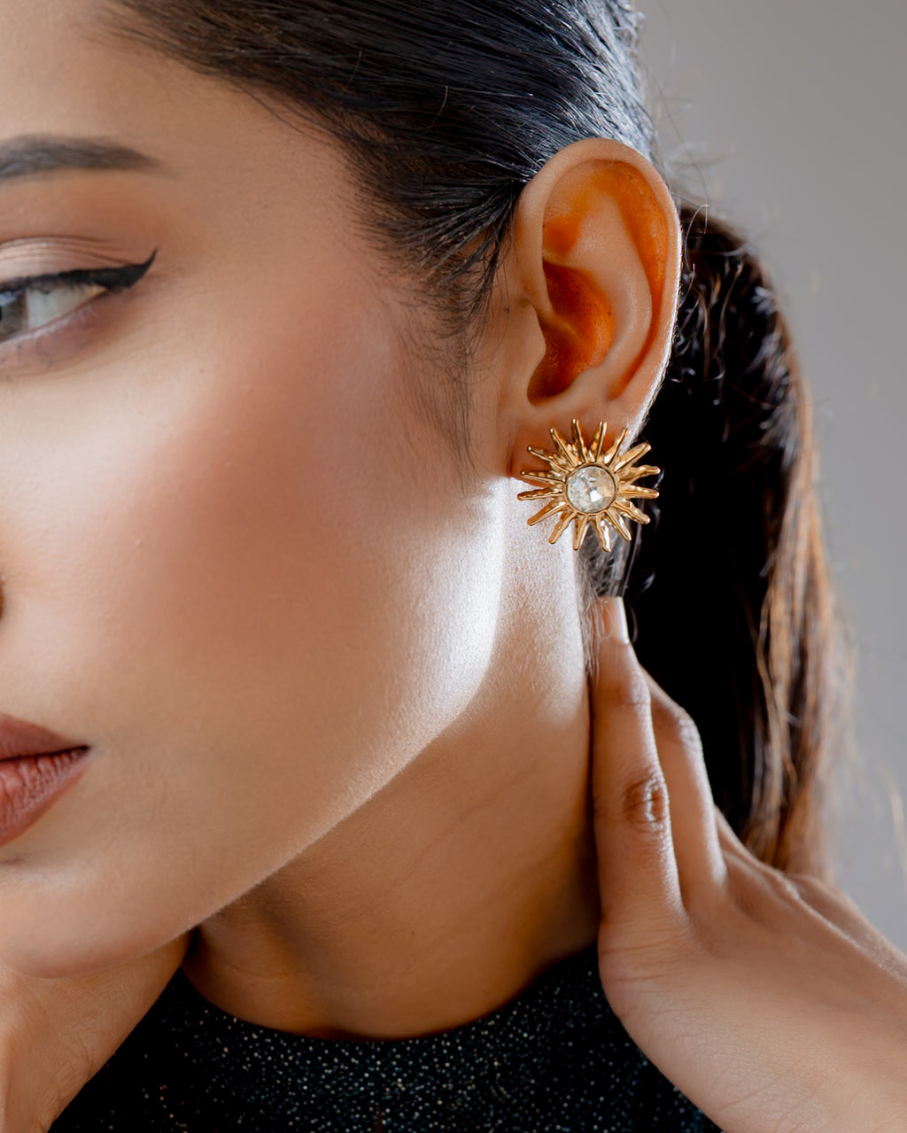 Solara Crystal Sun Stud Earrings - 18K Gold Plated