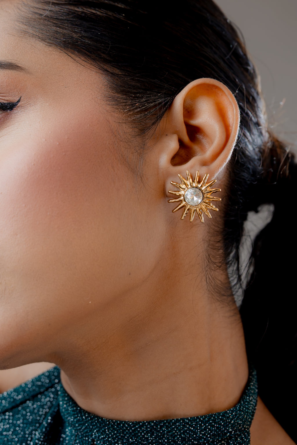 Solara Crystal Sun Stud Earrings - 18K Gold Plated