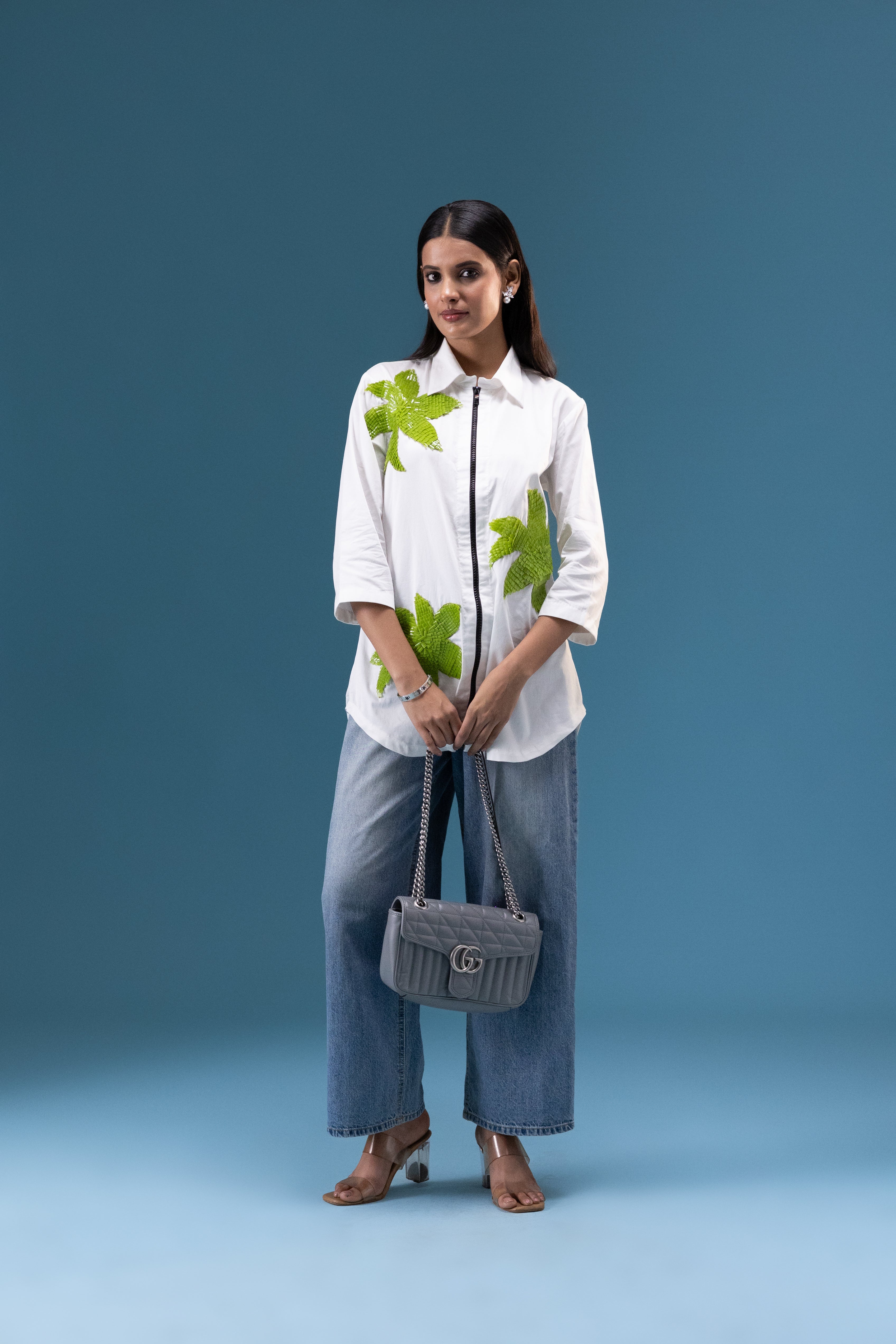 Lime Bloom Appliqué Statement Shirt