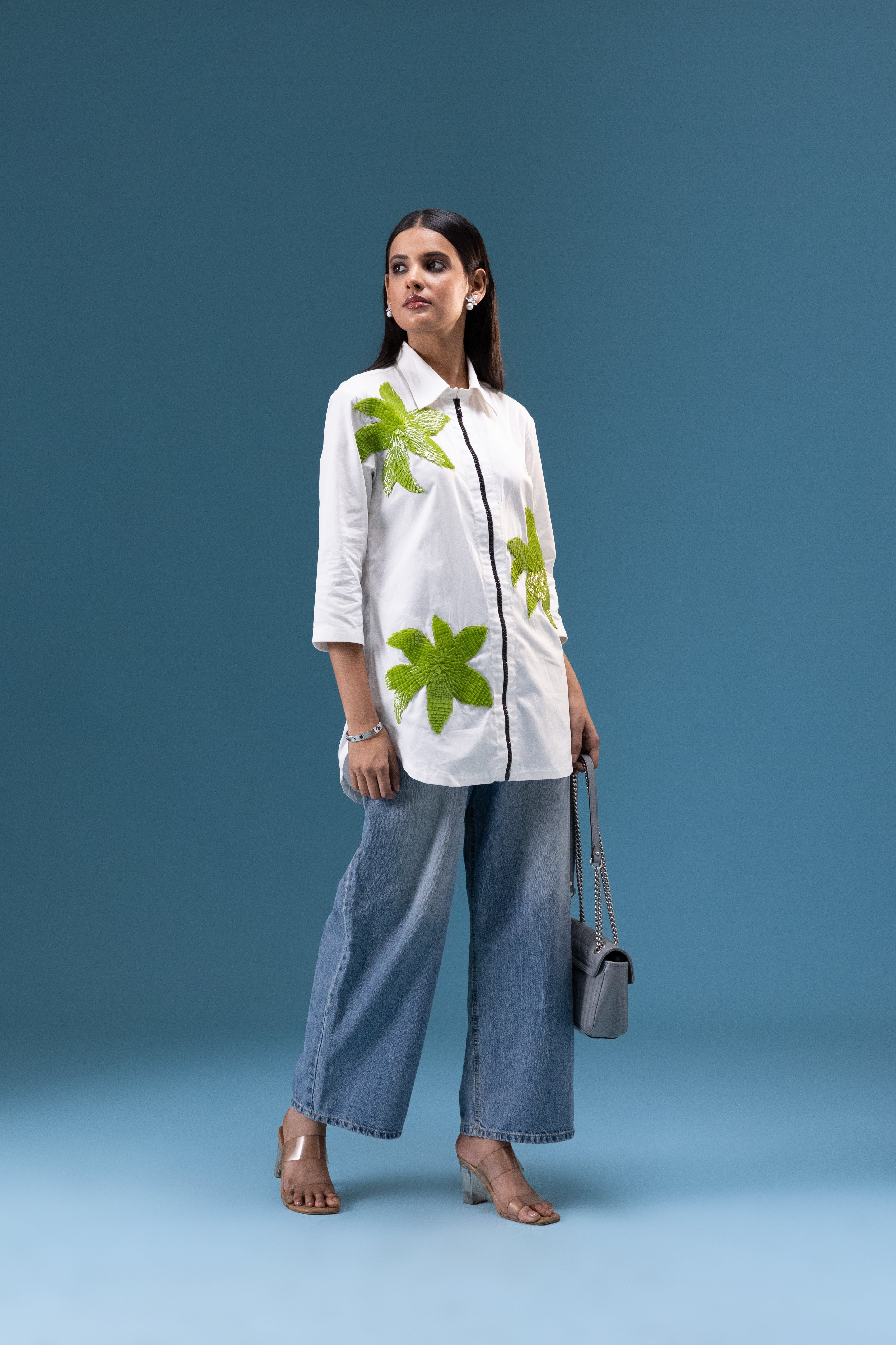 Lime Bloom Appliqué Statement Shirt