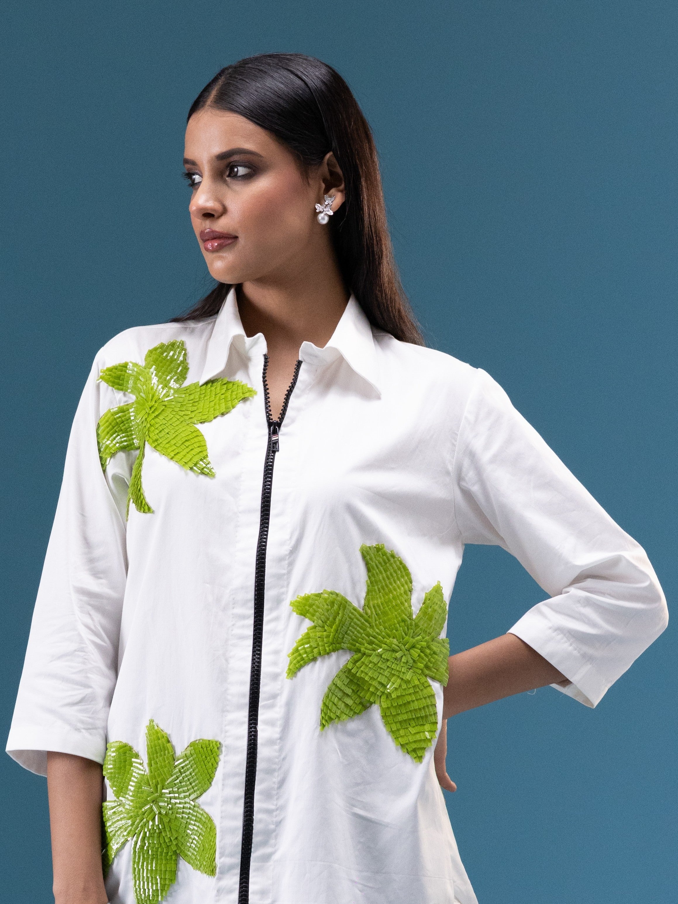 Lime Bloom Appliqué Statement Shirt