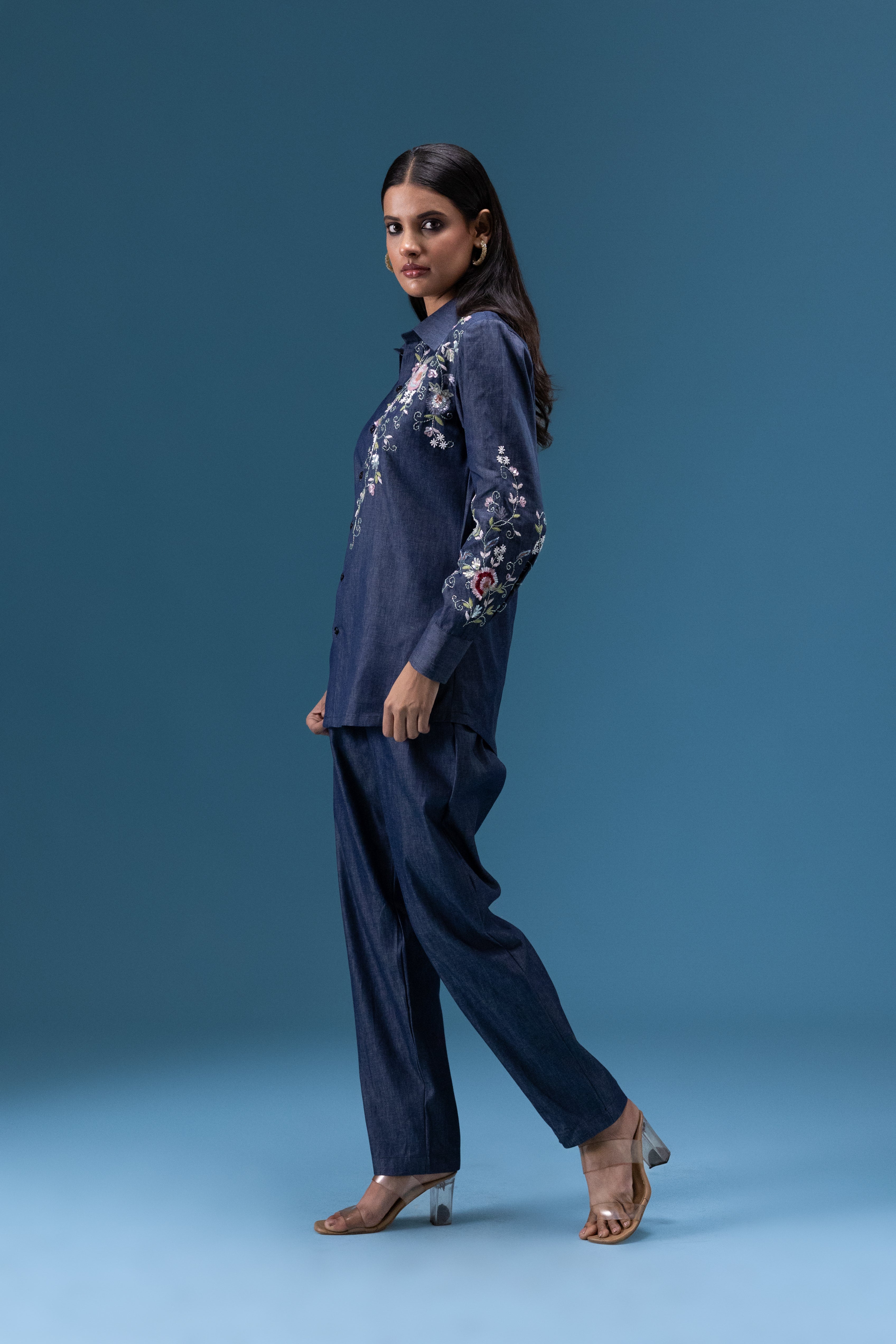 Indigo Bloom Embroidered Co-ord Set