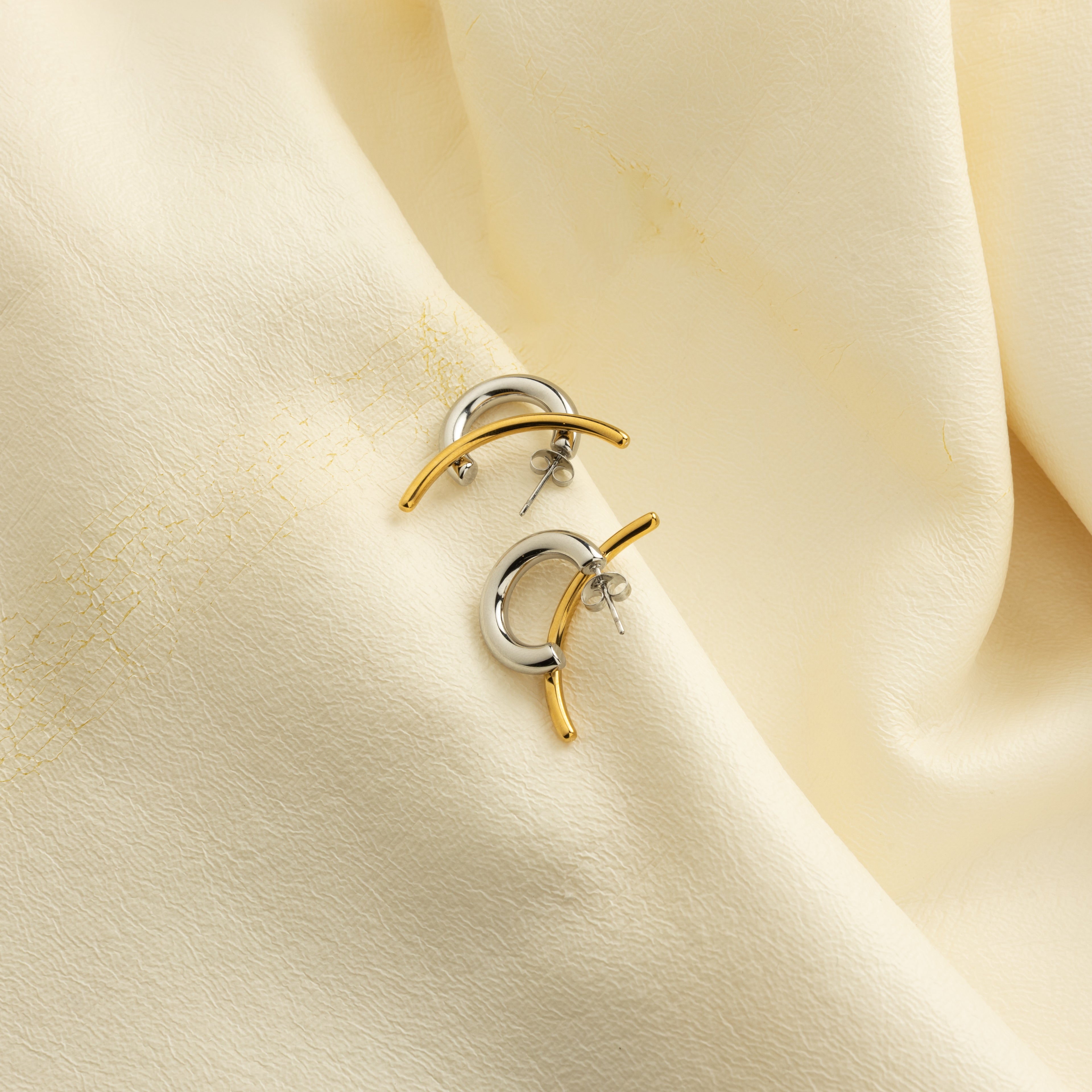 Dual Arc Statement Studs in Gold and Silver (18K Gold Plated)