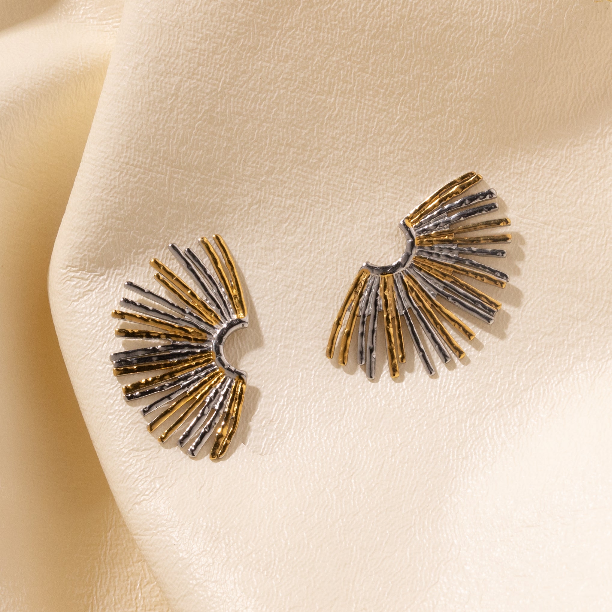 Aurelia Dual-Tone Sunburst Statement Earrings (Stainless Steel)