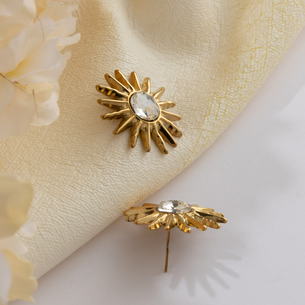 Solara Crystal Sun Stud Earrings - 18K Gold Plated