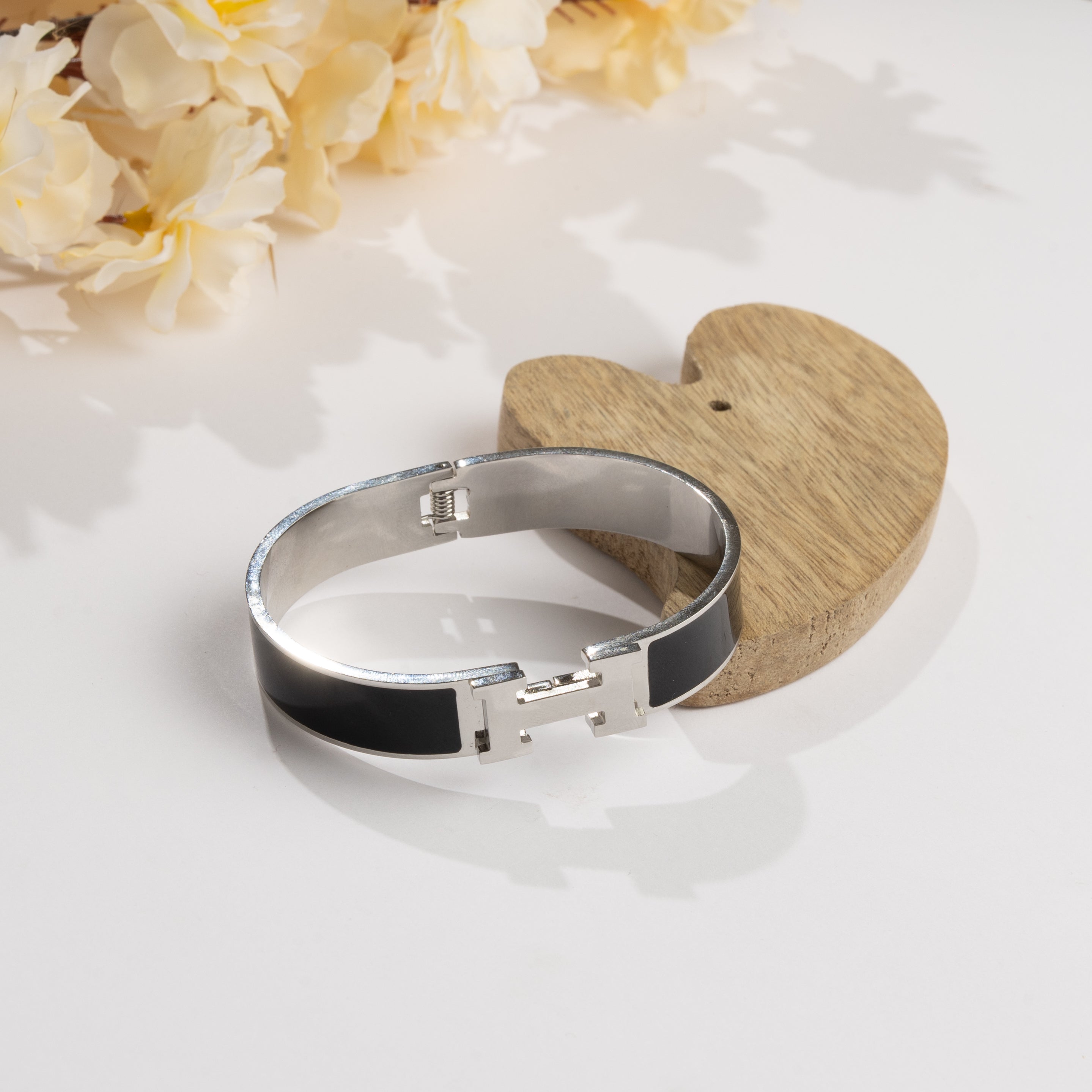 H - Noir Edge Luxe Silver Cuff Bracelet (Gold Plated)