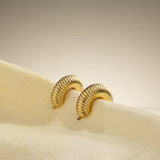 Luna Ribbed Gold Hoop Earrings - Gold Plated