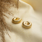 Luna Ribbed Gold Hoop Earrings - Gold Plated