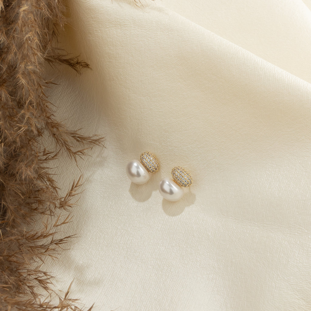 Isla Pearl Crystal Stud Earrings