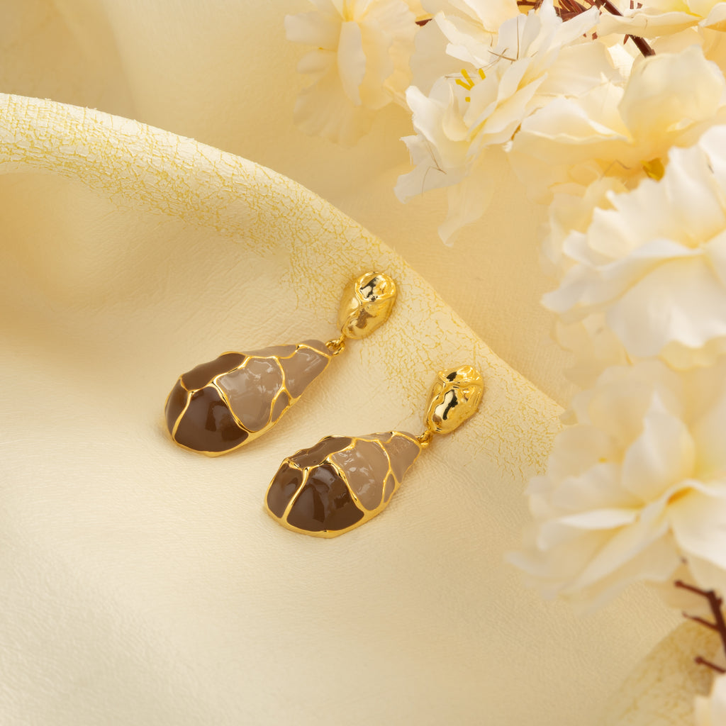 Azure Vein Statement Drop Earrings in Brown and Beige