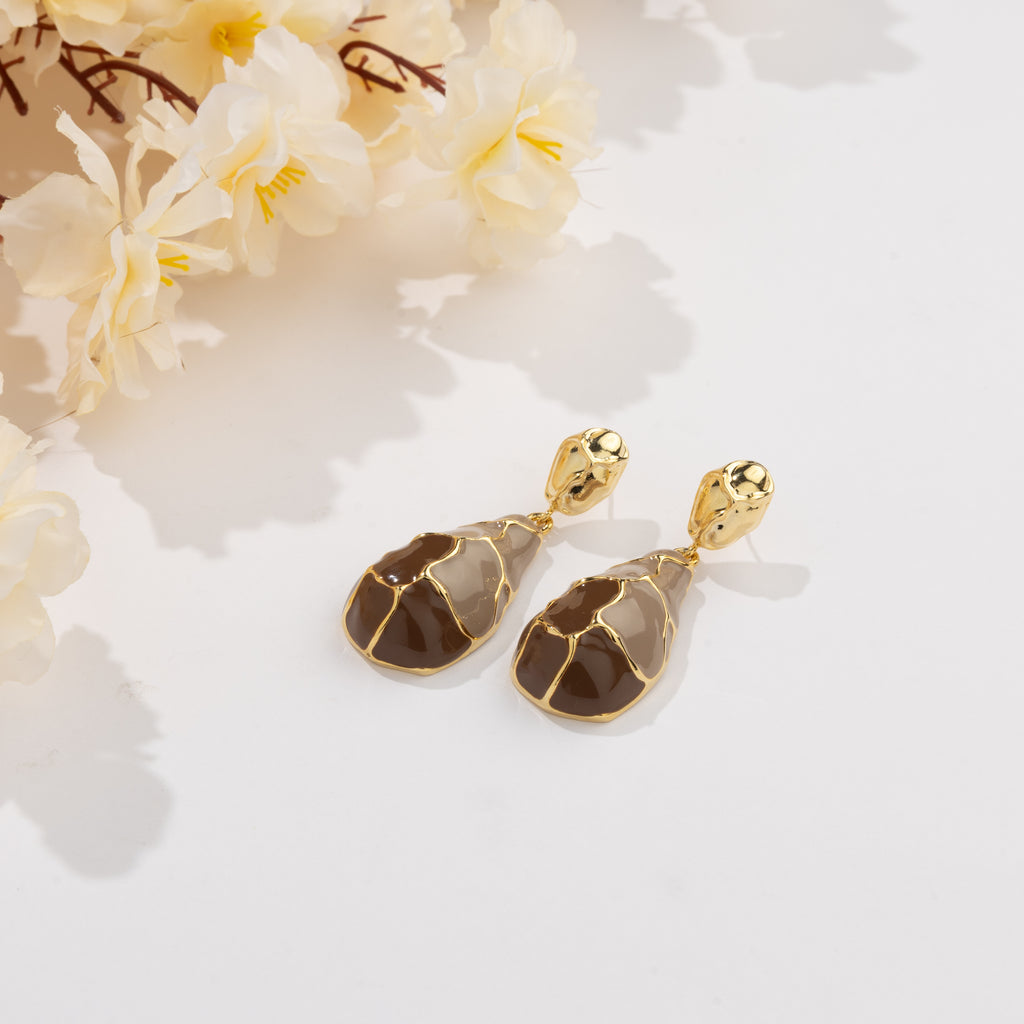 Azure Vein Statement Drop Earrings in Brown and Beige
