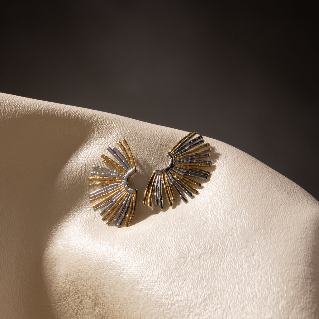 Aurelia Dual-Tone Sunburst Statement Earrings (Stainless Steel)
