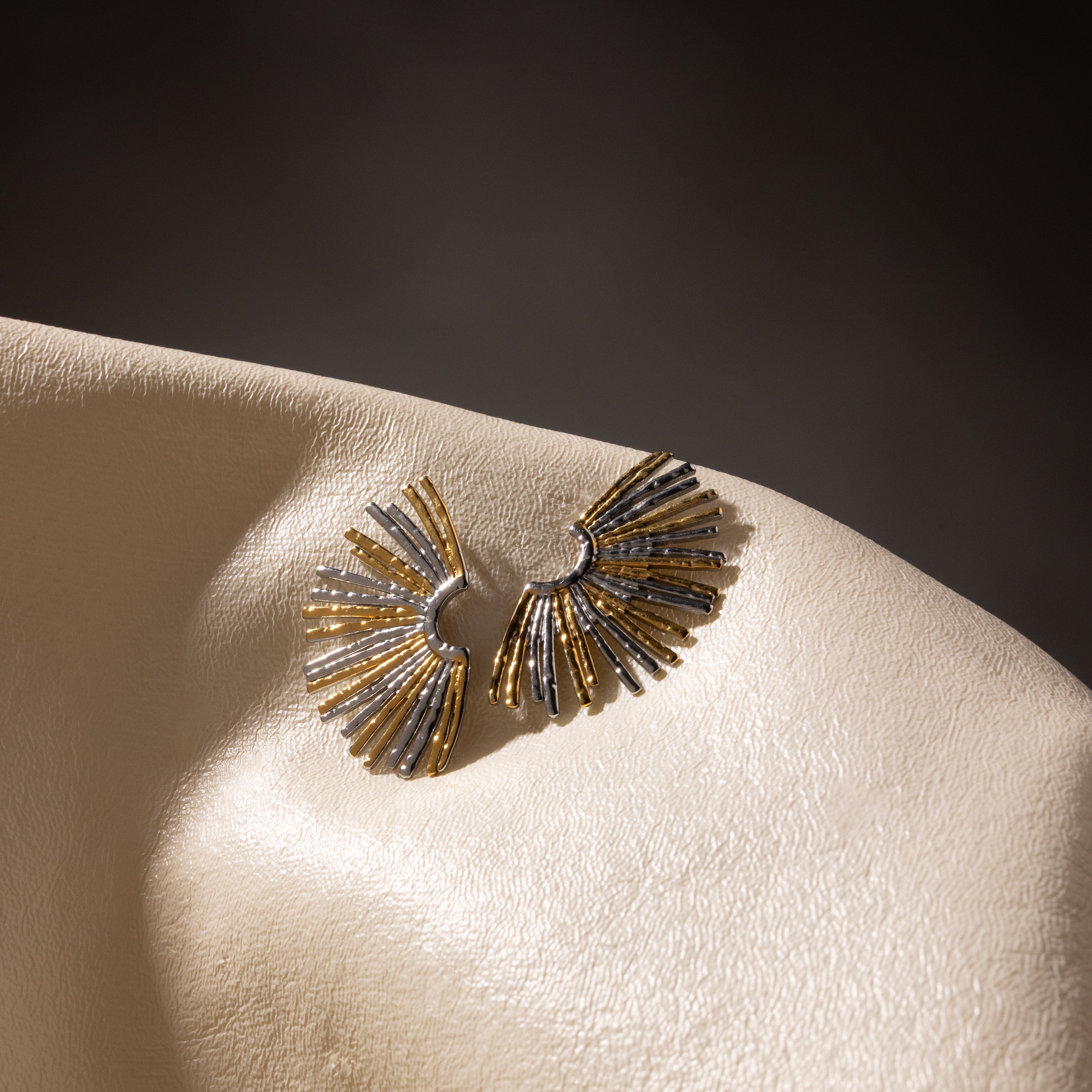 Aurelia Dual-Tone Sunburst Statement Earrings (Stainless Steel)