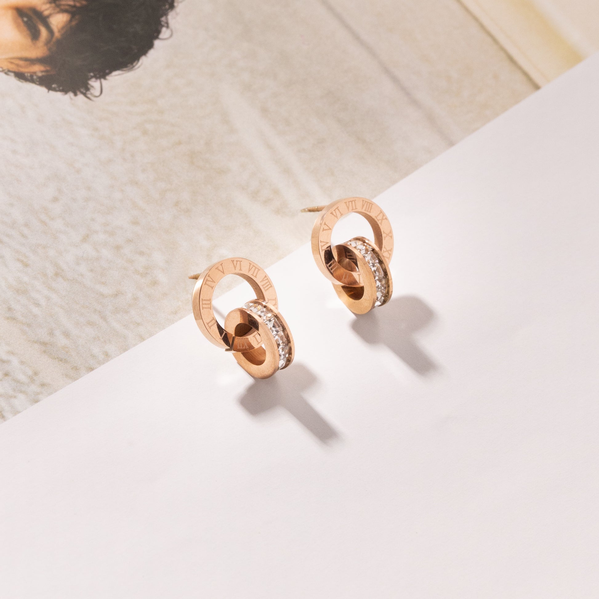 Eterna Roman Luxe Rose Gold Earrings (18K Gold Plated)
