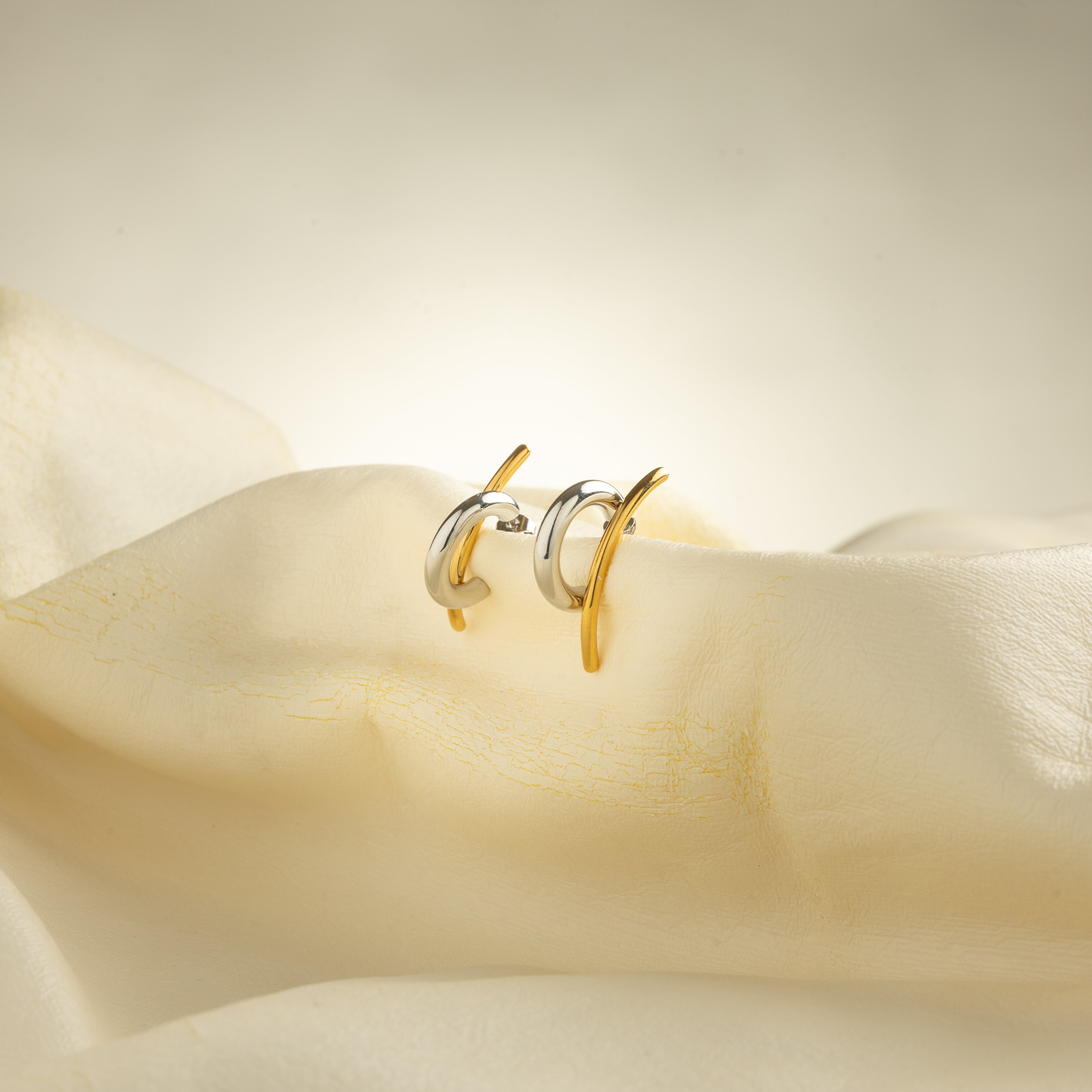 Dual Arc Statement Studs in Gold and Silver (18K Gold Plated)
