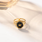 Celeste Star Adjustable Ring – Black & Gold