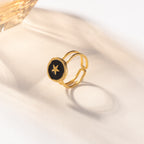 Celeste Star Adjustable Ring – Black & Gold