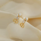 Elara Pearl Crystal Drop Earrings - Gold Plated