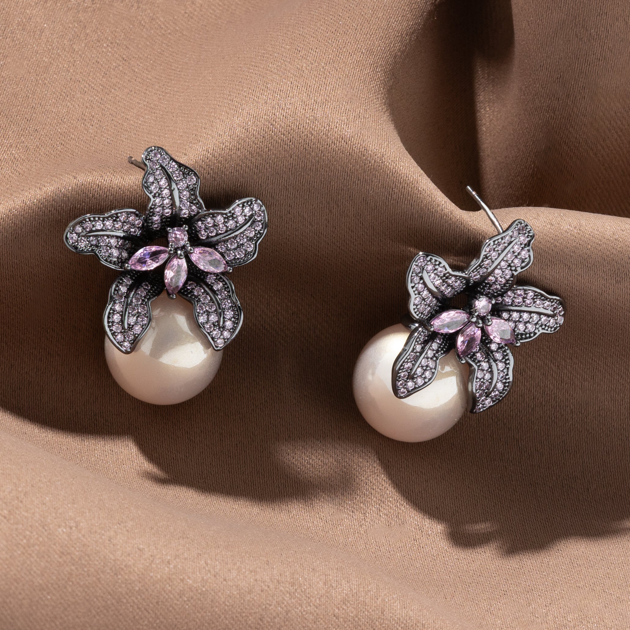 Amara Lilac Bloom Pearl Statement Earrings