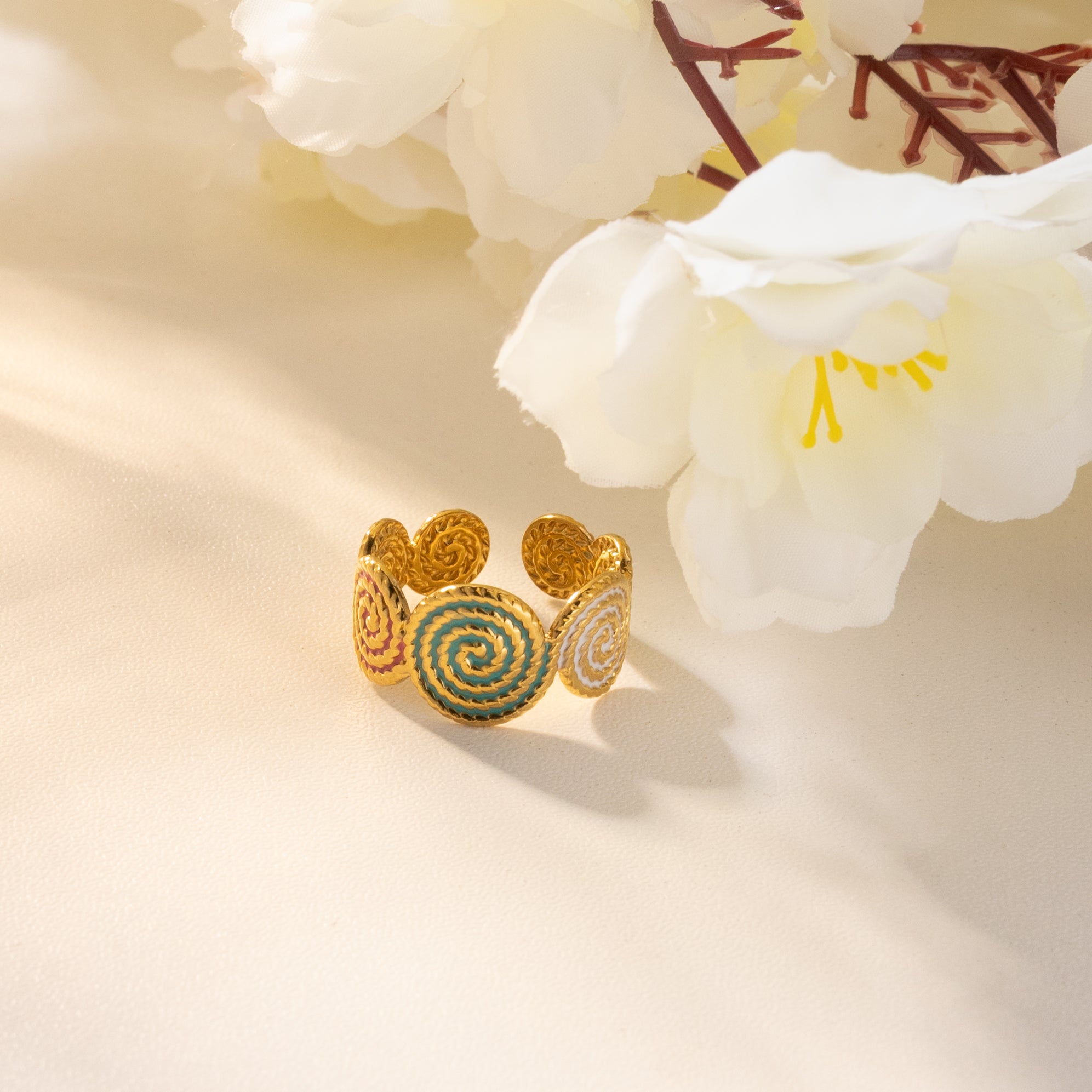 Trio Swirl Enamel Statement Ring (Multi-Colour)