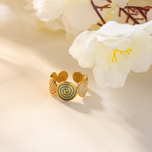 Trio Swirl Enamel Statement Ring (Multi-Colour)
