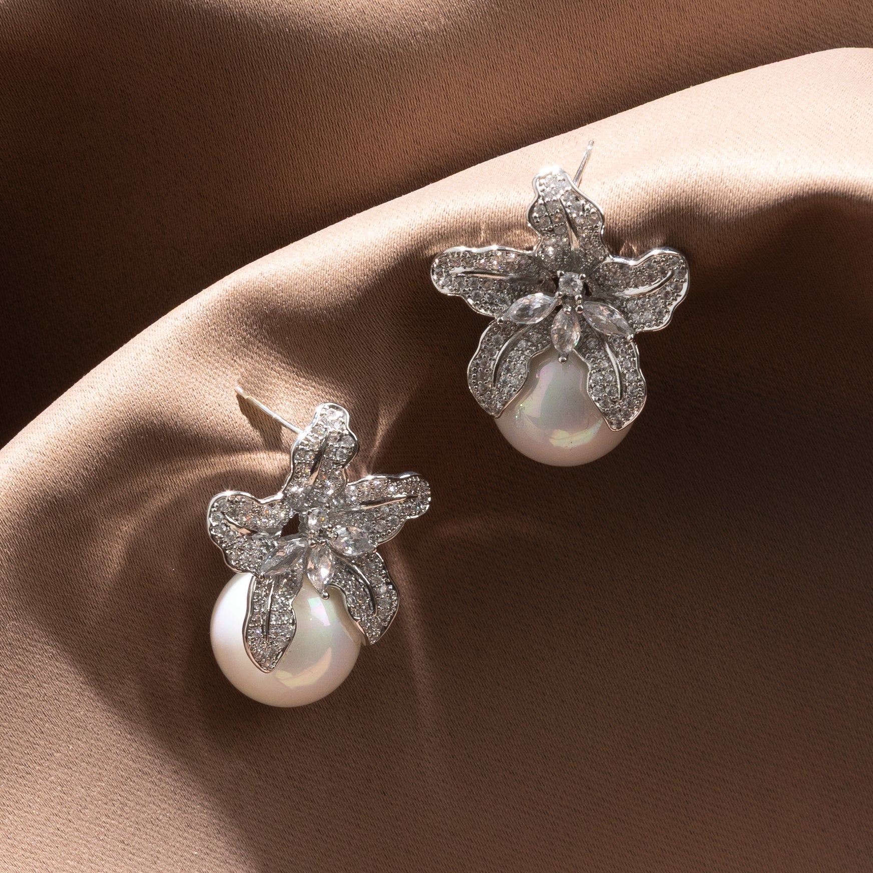 Celestia Bloom Pearl Statement Earrings (Gold Plated)