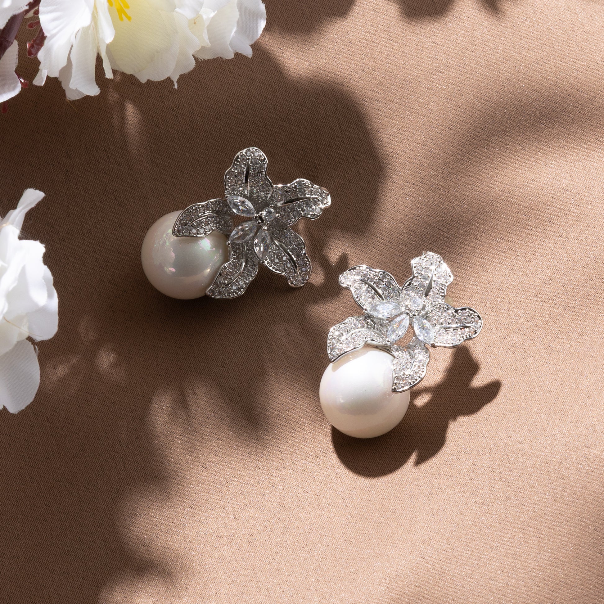 Celestia Bloom Pearl Statement Earrings (Gold Plated)