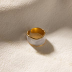 Noir Wave Adjustable Ring – Gold & White