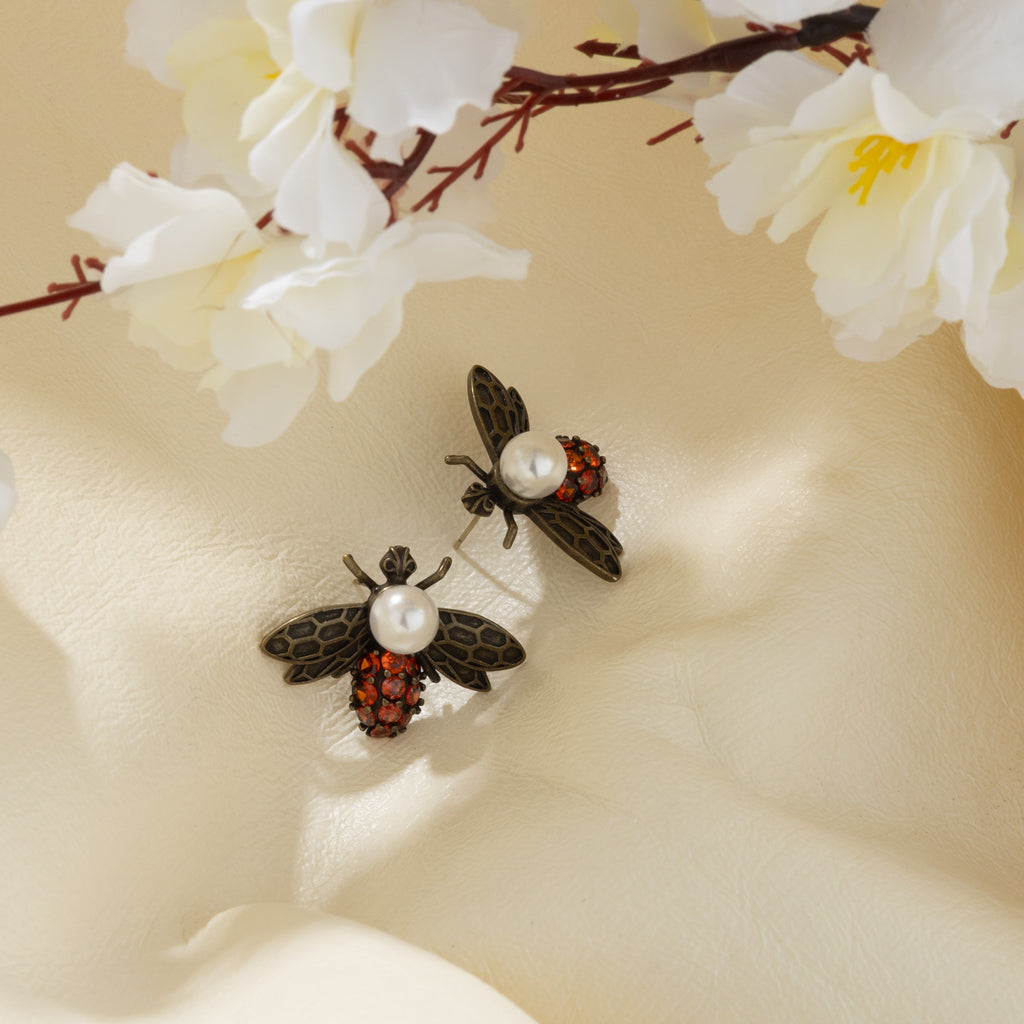 Regal Ember Bee Statement Earrings (18K Gold Plated)