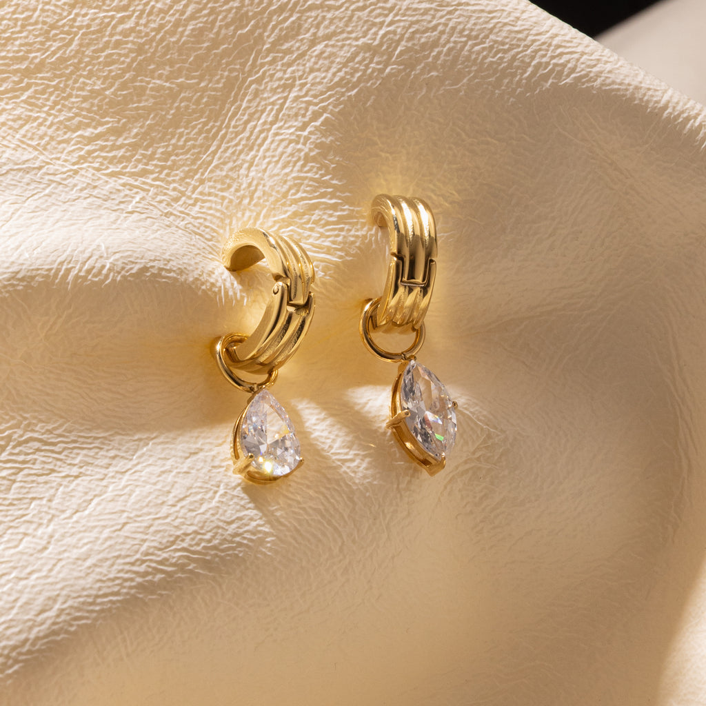 Elara Teardrop Charm Hoop Earrings - Gold Plated