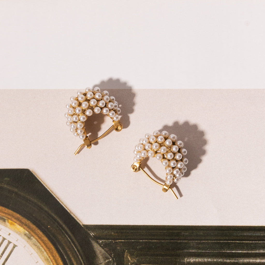 Ivory Royale Pearl Huggie Hoops (24K Gold Plated)