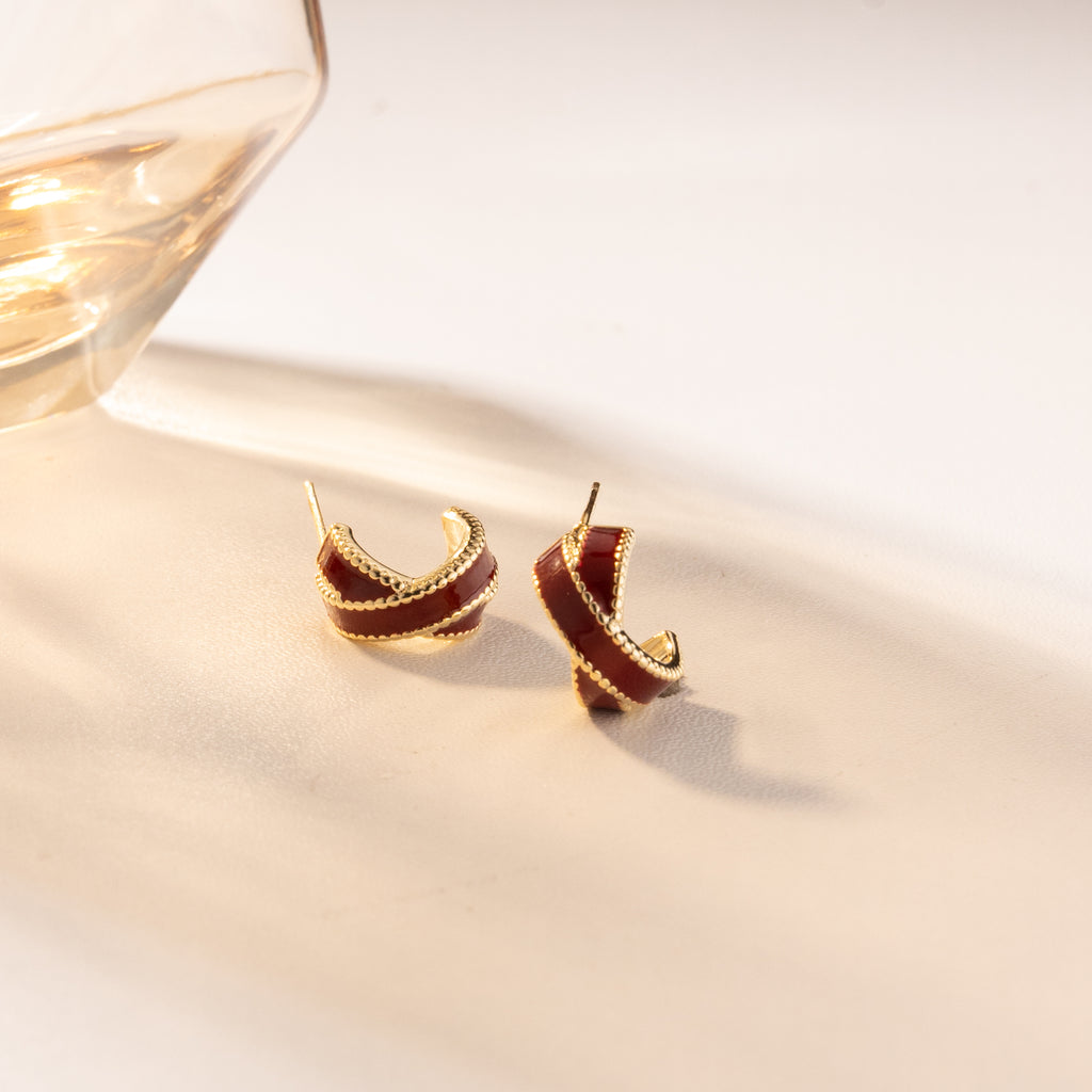 Ruby Knot Mini Hoop Earrings ( Gold Plated)