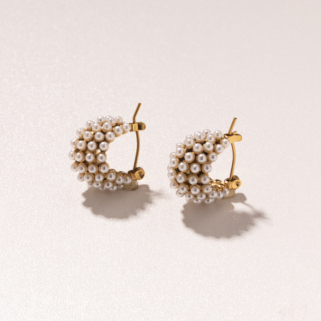 Ivory Royale Pearl Huggie Hoops (24K Gold Plated)