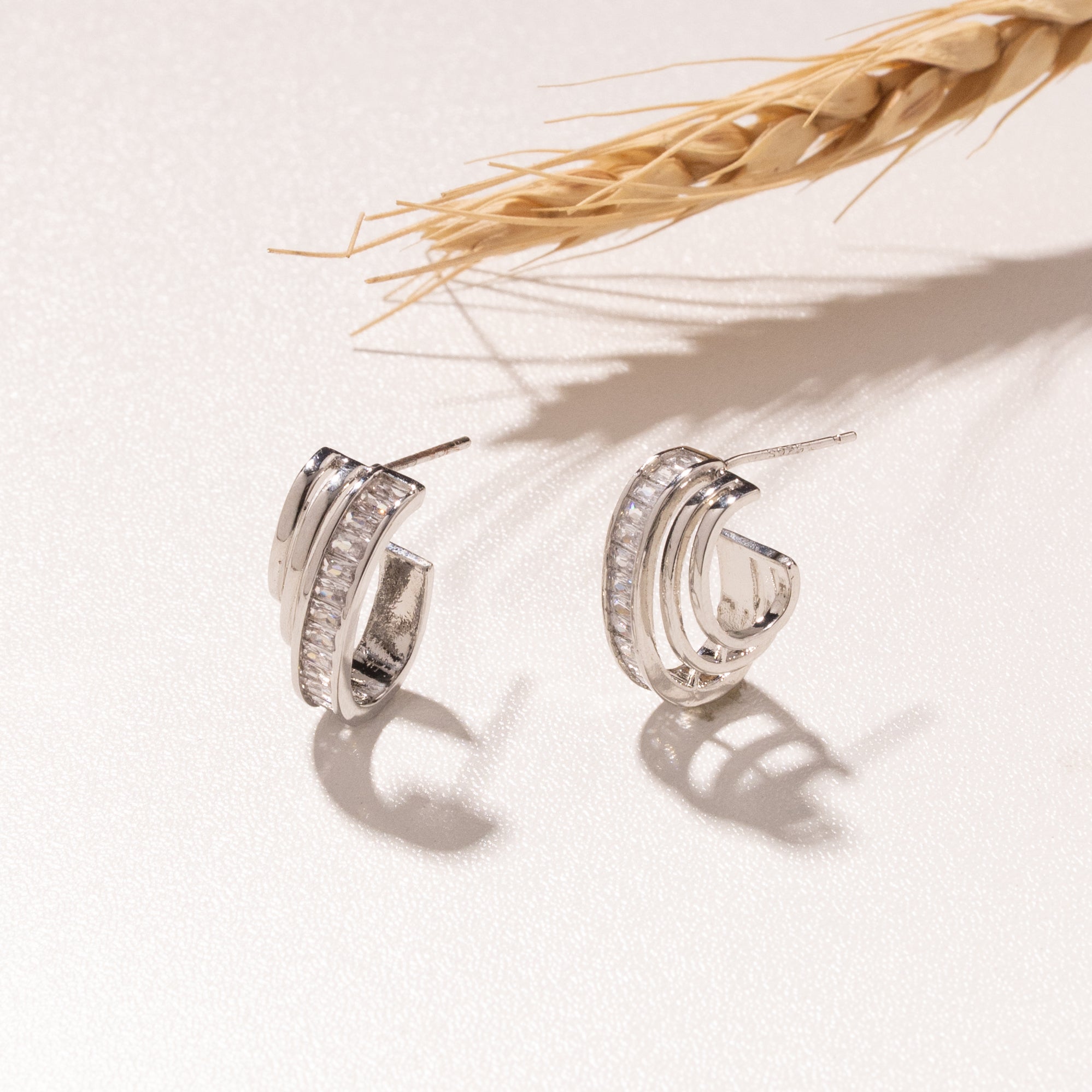 Celeste Silver Crystal Huggie Hoops