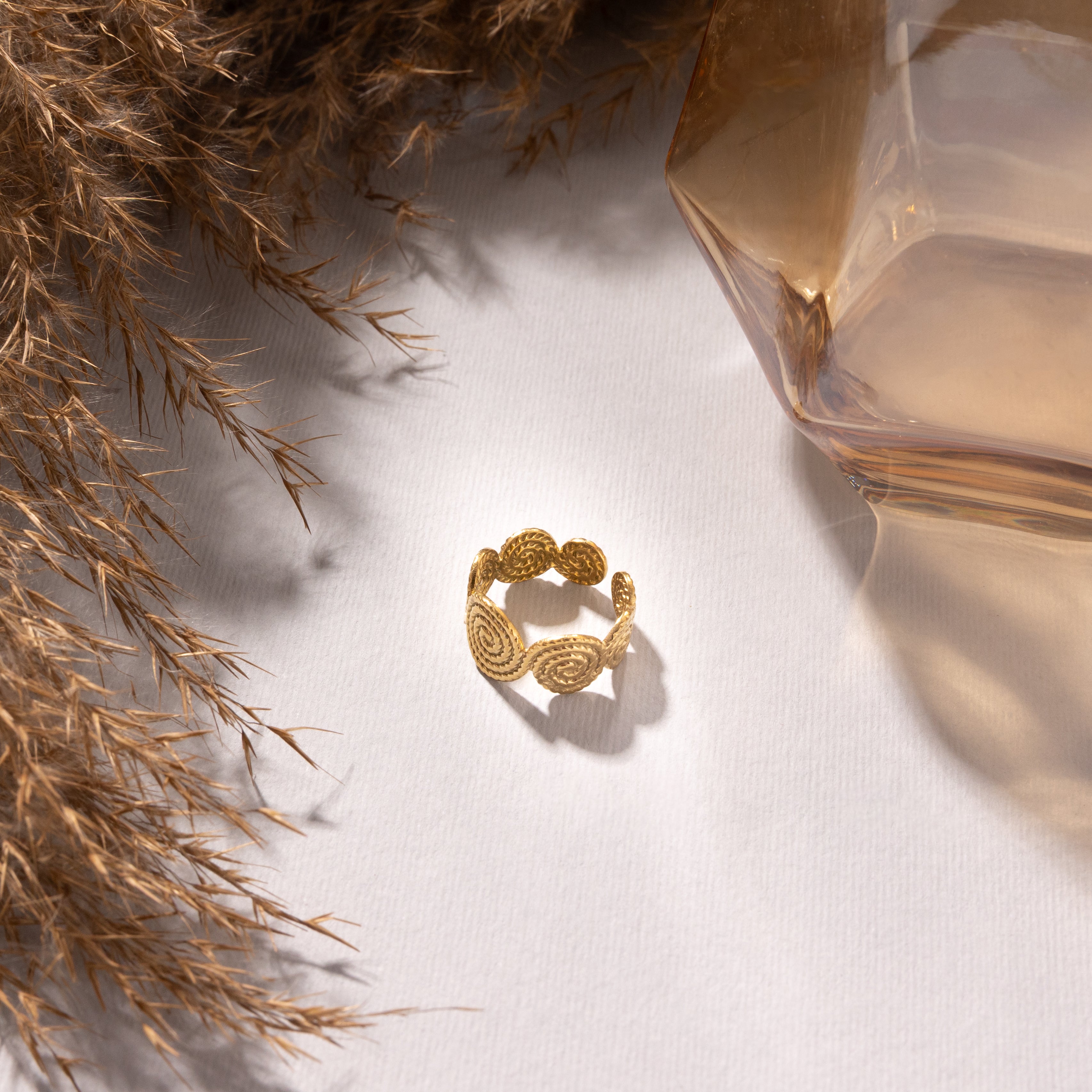 Celeste Spiral Adjustable Ring – Gold Tone