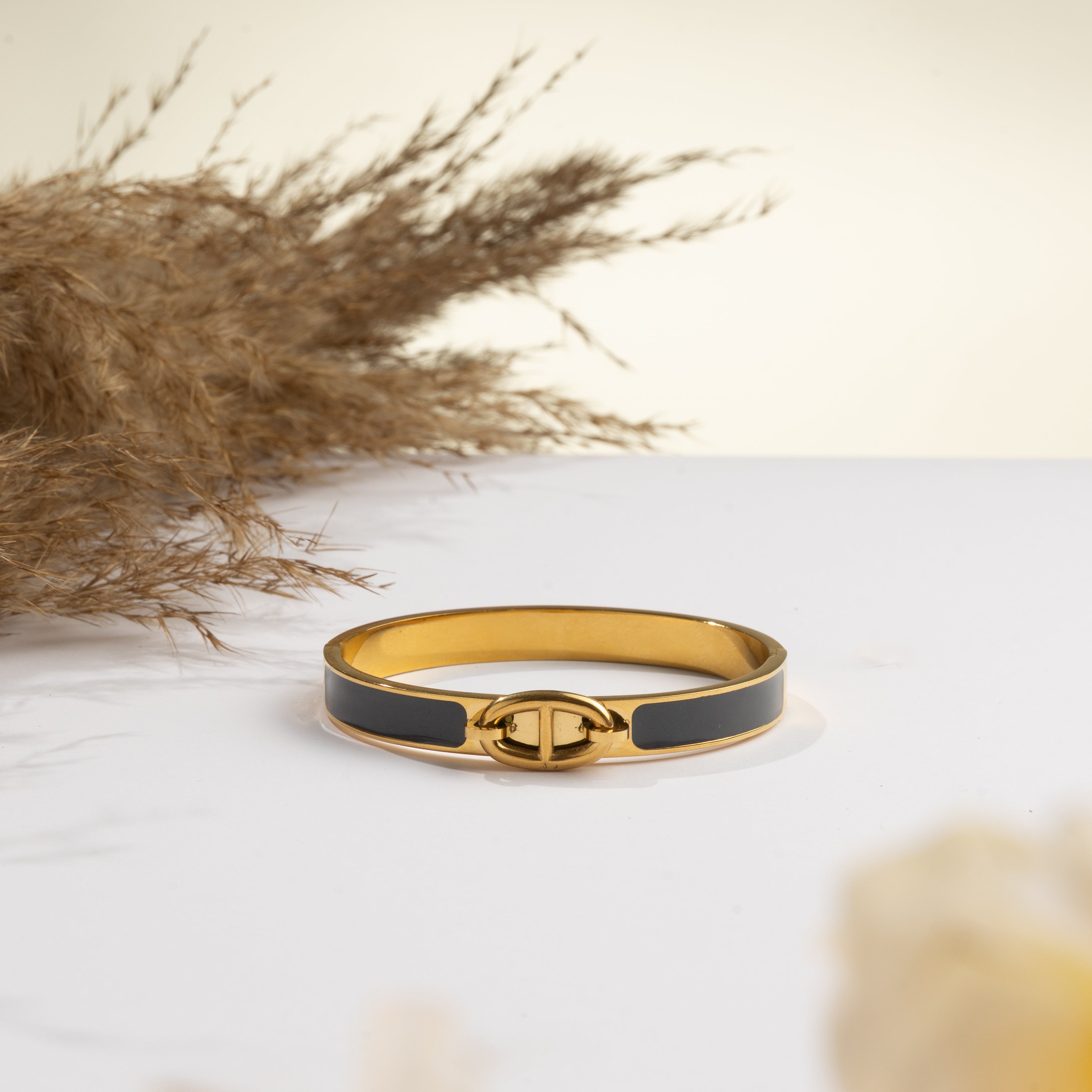 Aurelia Grey Enamel Gold Bracelet (Gold Plated)