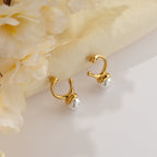Pearl Curve Gold Stud Earrings