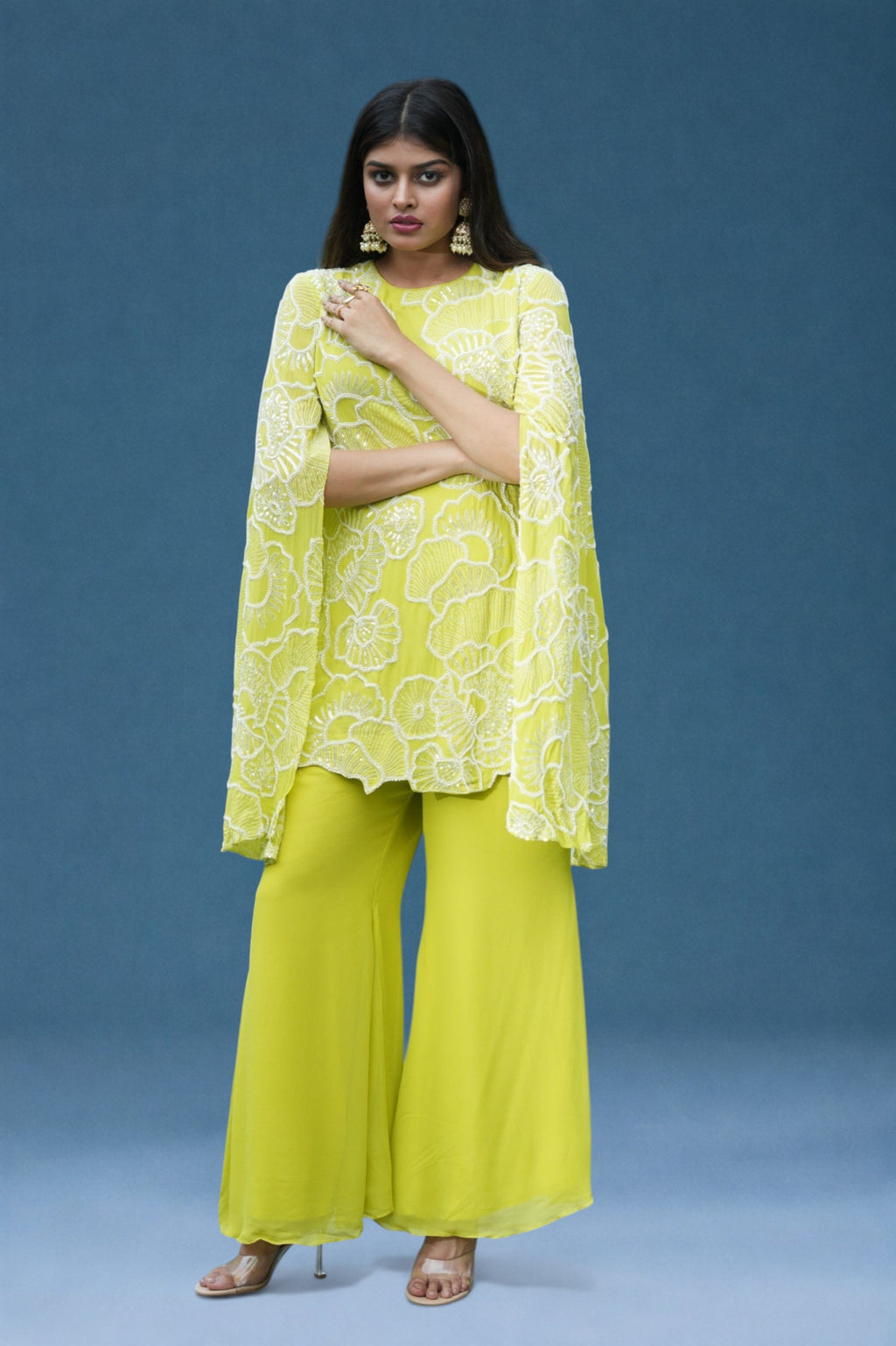 Green Embroidered Flared Sleeves Co-ord