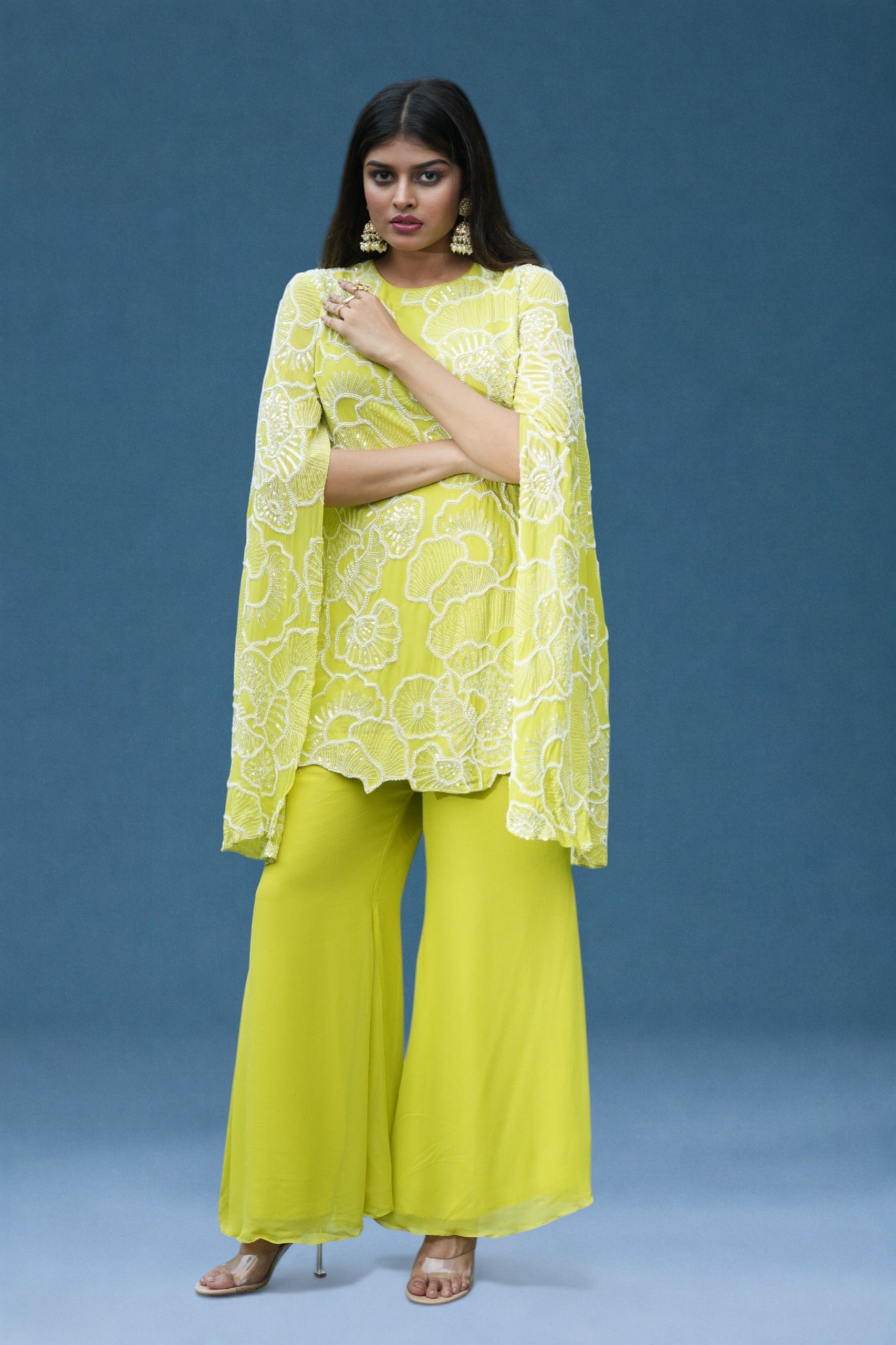 Green Embroidered Flared Sleeves Co-ord