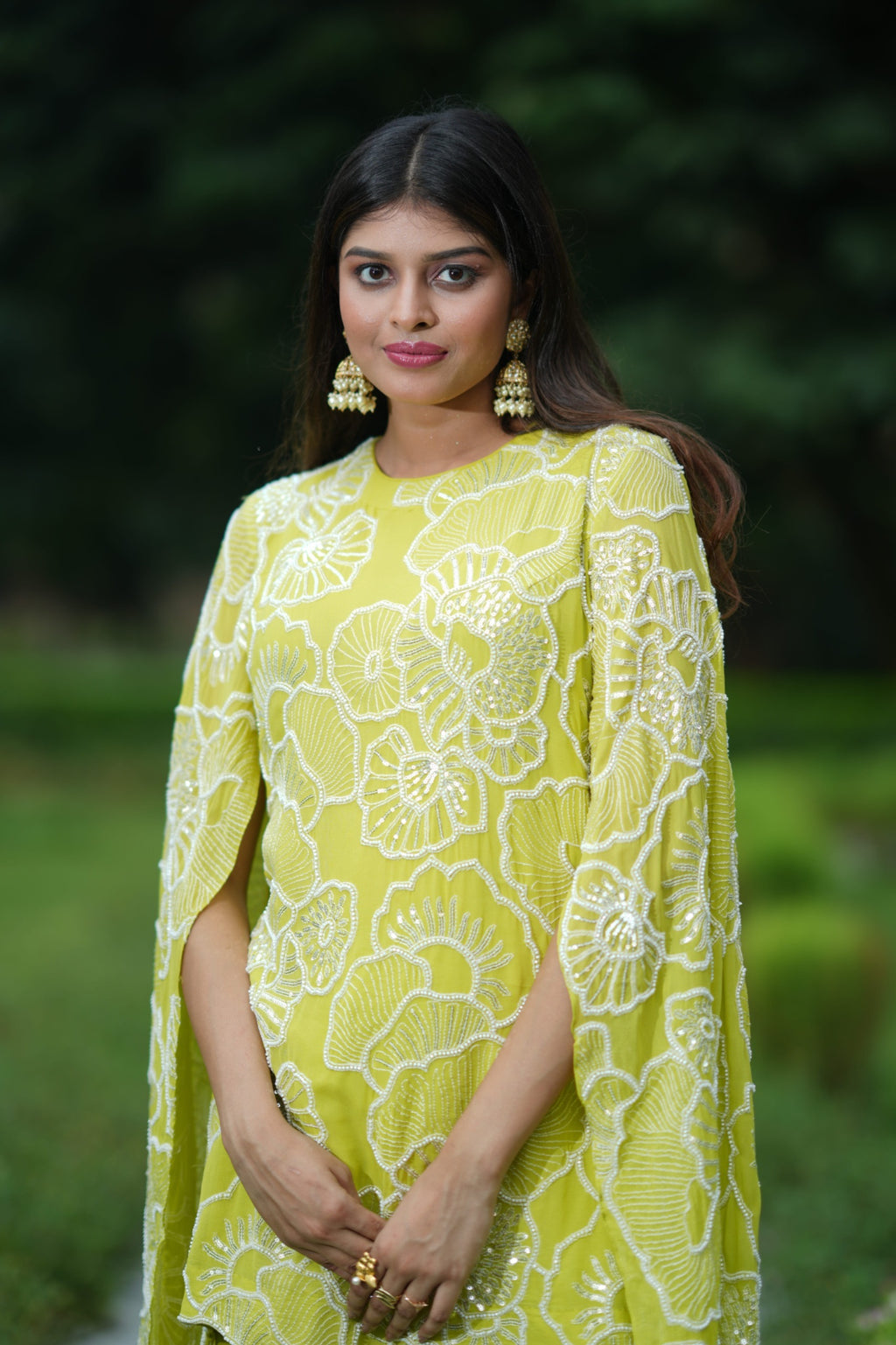 Green Embroidered Flared Sleeves Co-ord