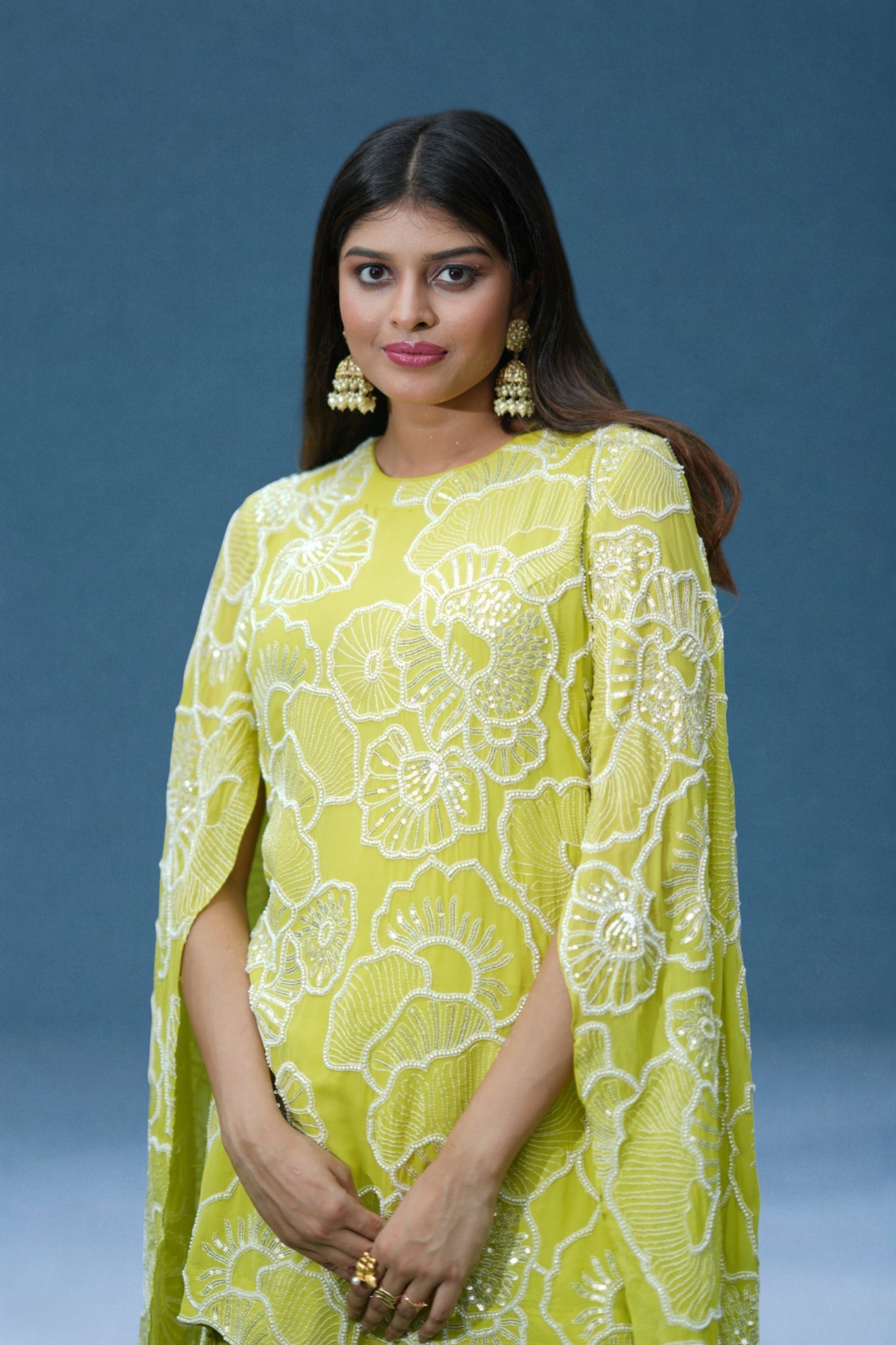Green Embroidered Flared Sleeves Co-ord