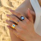 Golden Ring with Oval Evil Eye