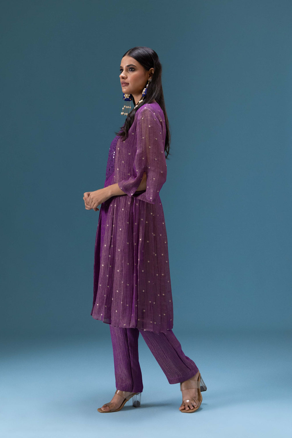 Zehra Plum Mirror Work Kurta Set