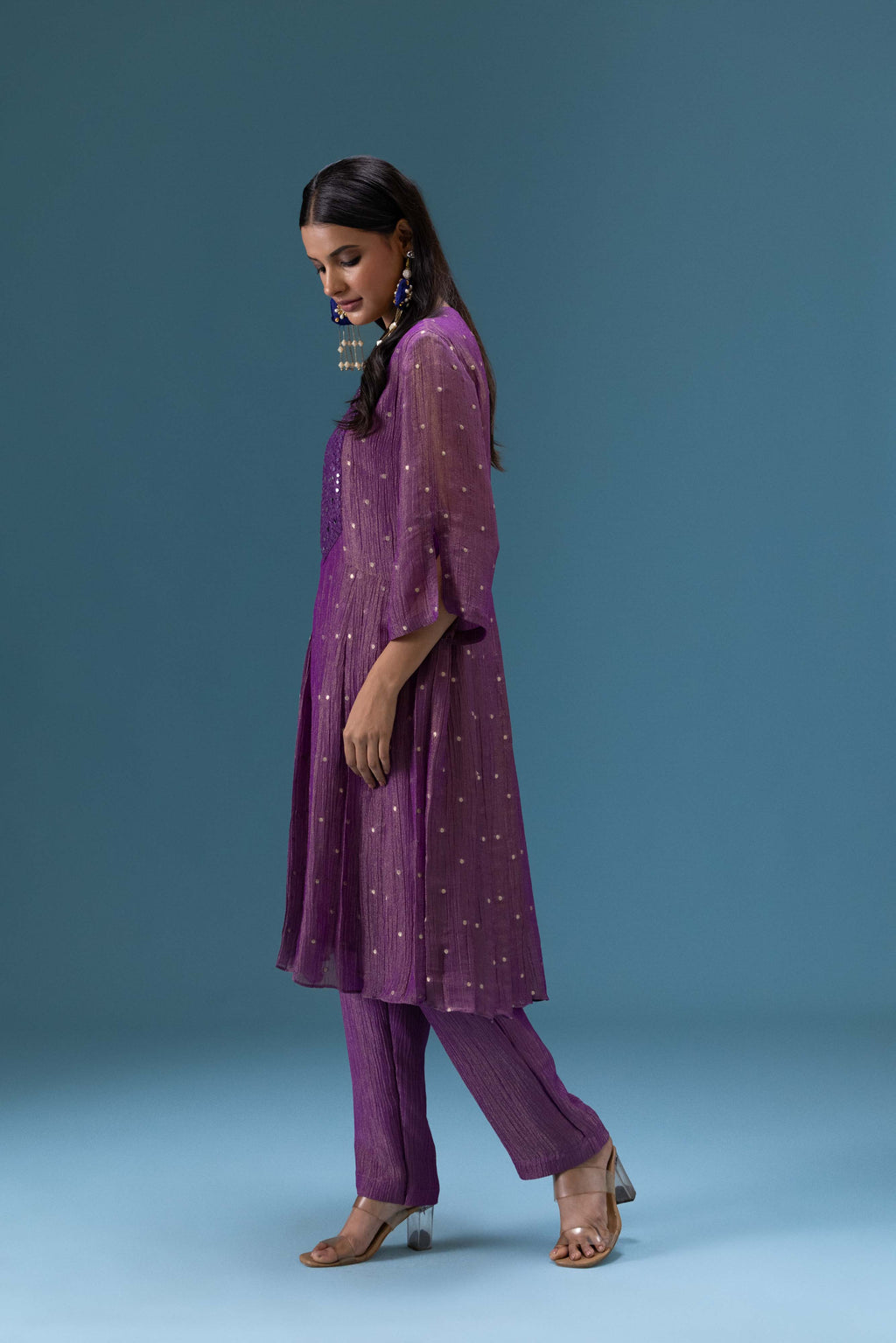 Zehra Plum Mirror Work Kurta Set