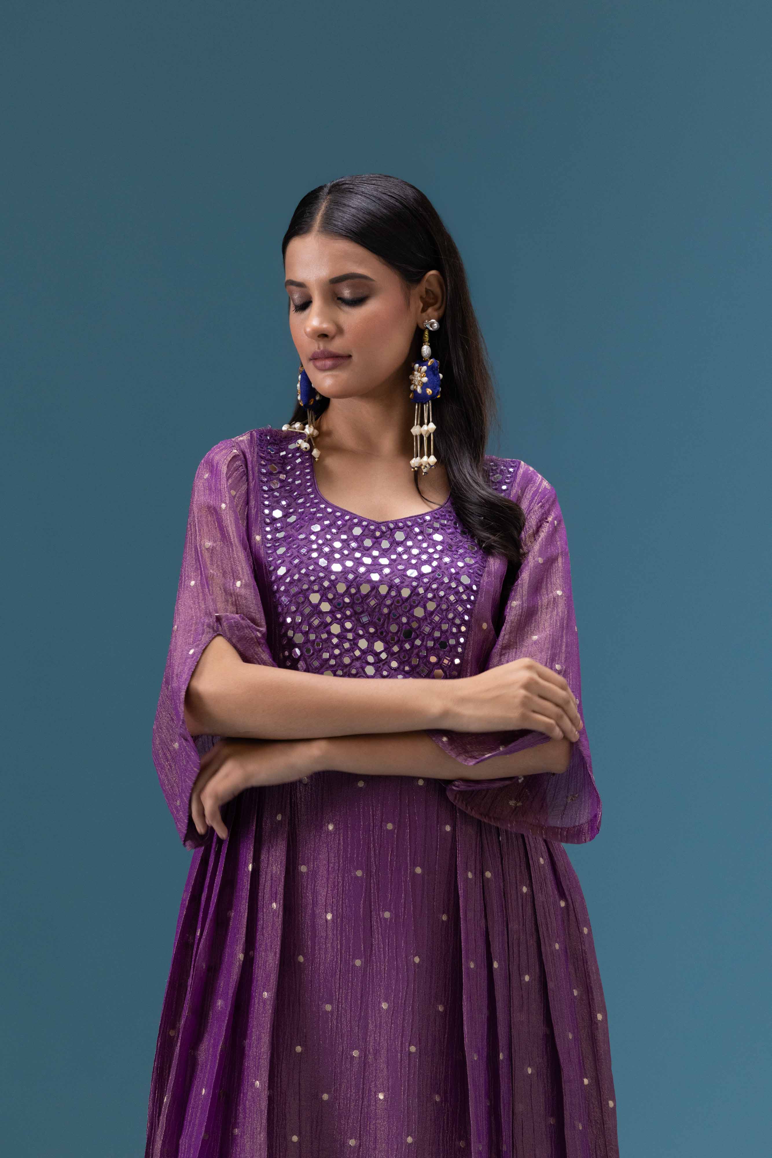 Zehra Plum Mirror Work Kurta Set