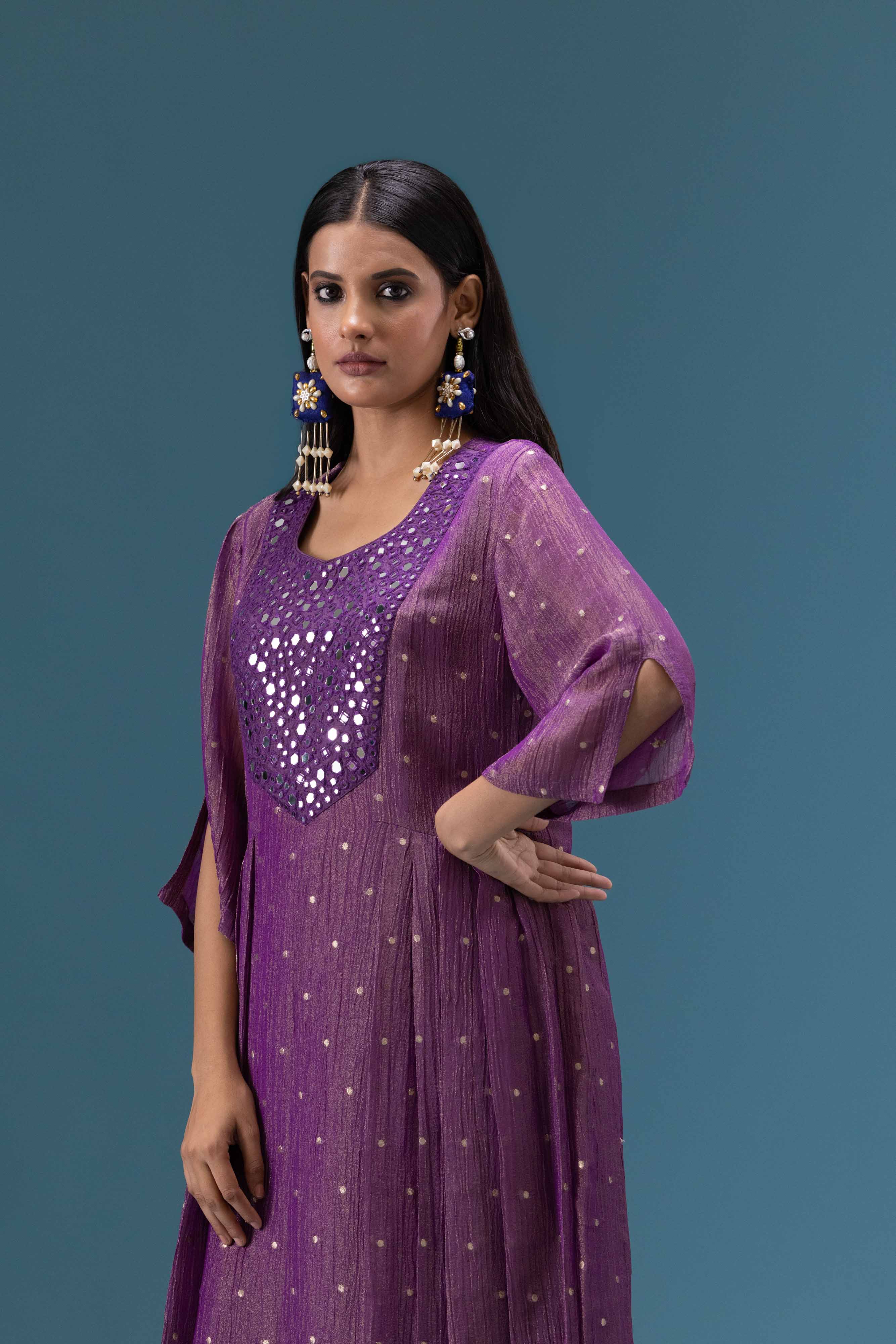 Zehra Plum Mirror Work Kurta Set